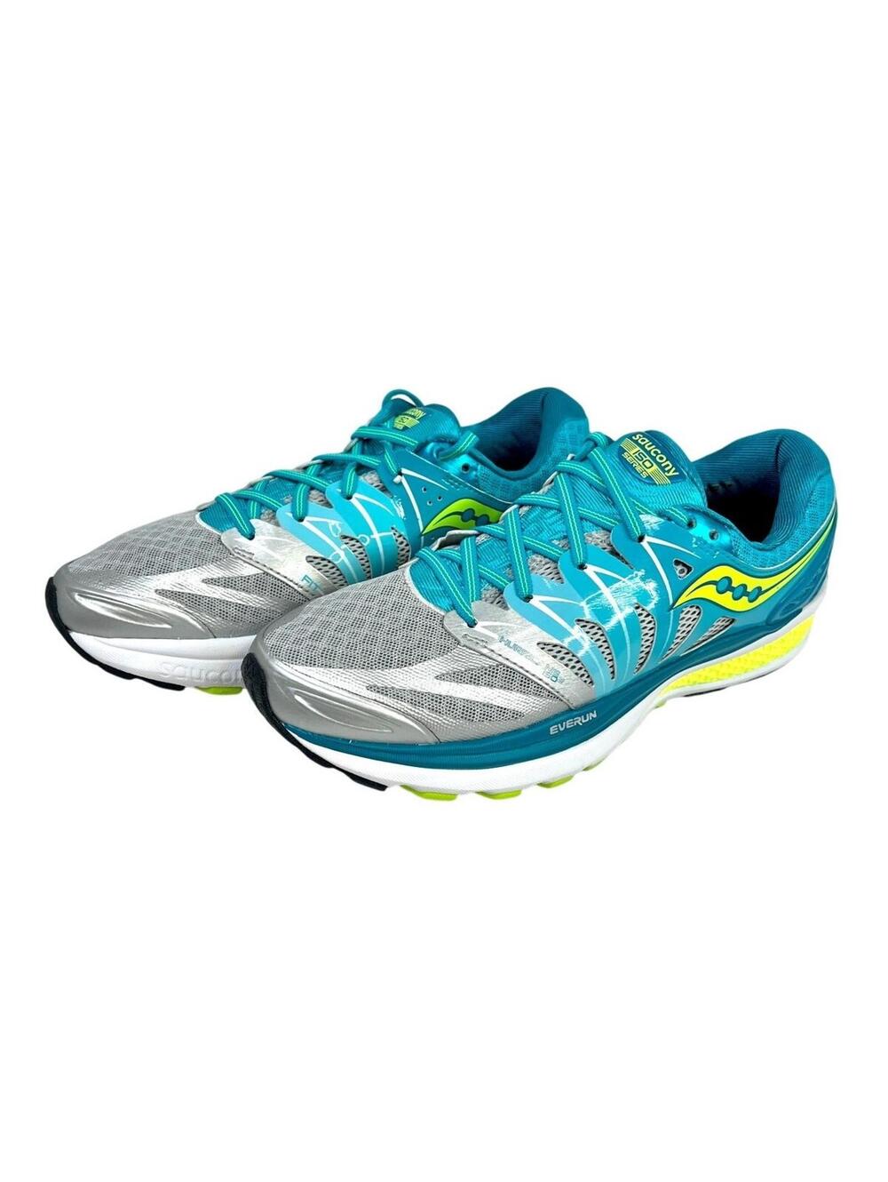 Saucony Size 10 Hurricane ISO 2 Womens Athletic Running Shoes BLUE/SILVER/CITRON